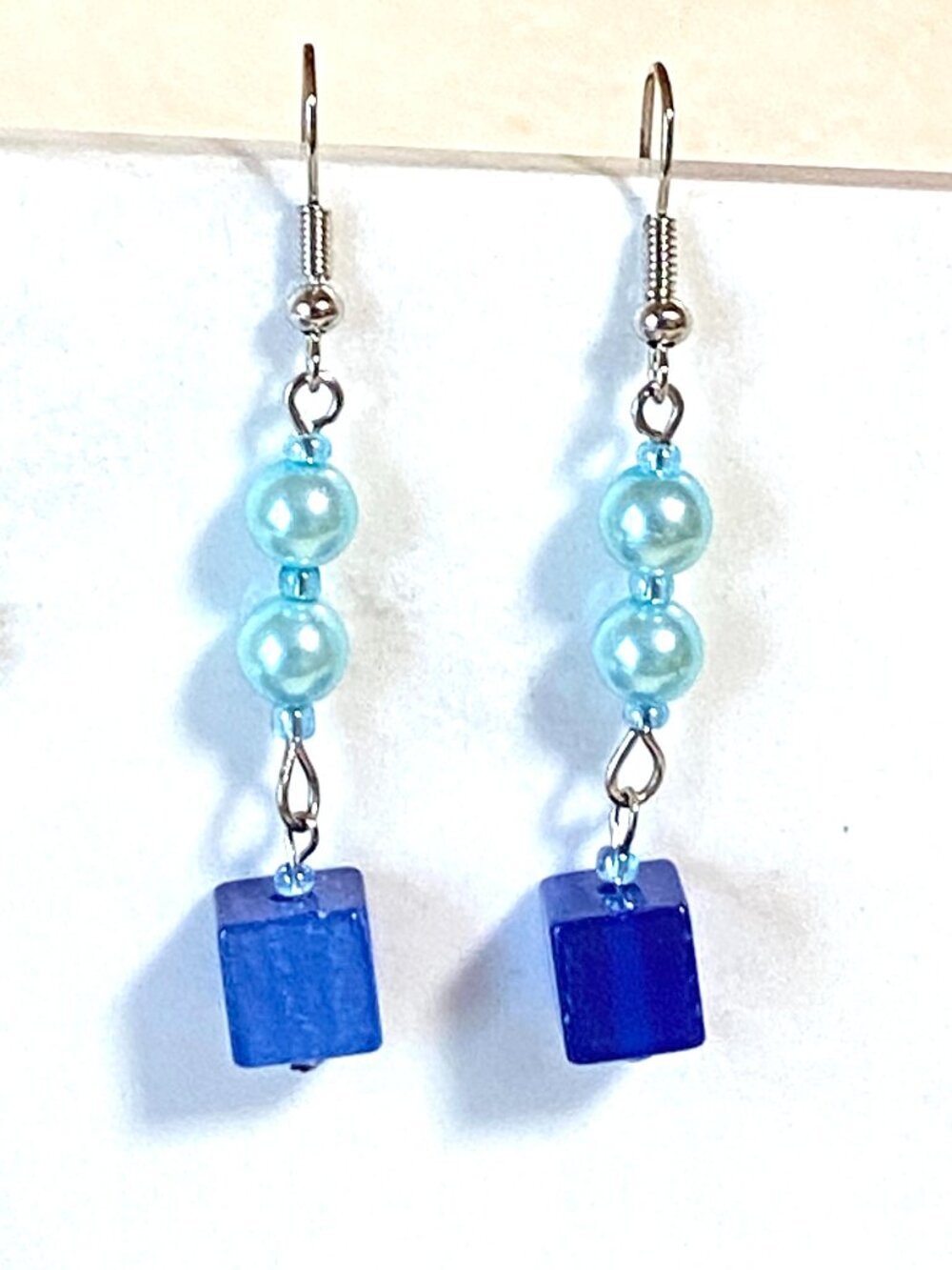 3/$10, Blue Square Beaded Dangle Earrings